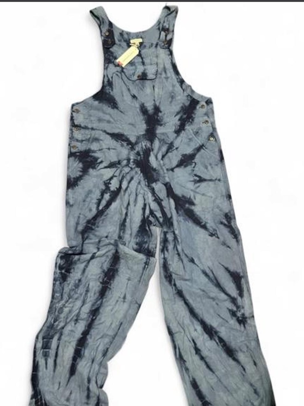 NWT Earthbound Trading Navy Blue Slate Grey Tie-Dye Boho Overalls 2XL 32” inseam